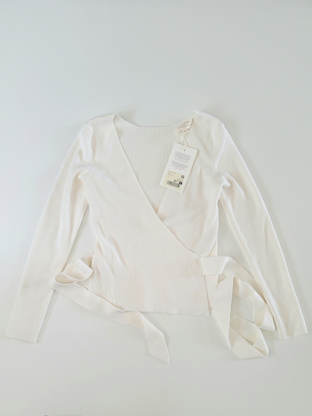 Sezane Leonore Wrap Front Wool Cotton Blend Sweater Ecru XS - Picture 5 of 11